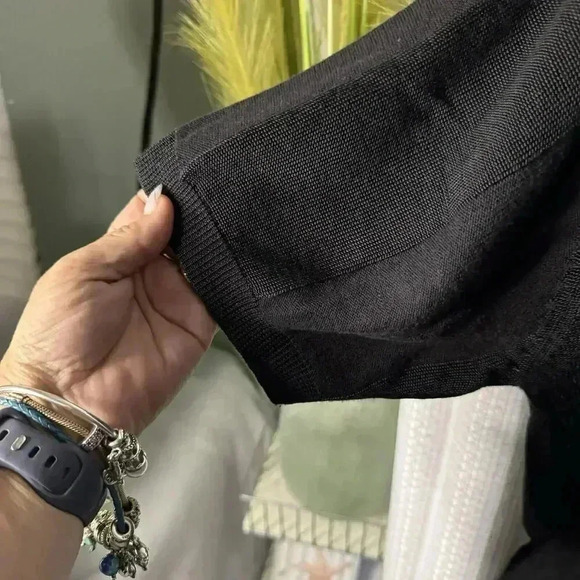 Elliott Men’s Large Black Stripped Pullover Black Knit Textured V Neck Top - Picture 4 of 13